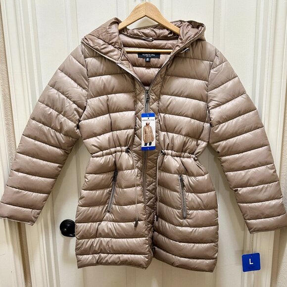 New Kenneth Cole Women's Quilted Anorak Puffer Jacket Size S Tan Winter Coat - Picture 1 of 14